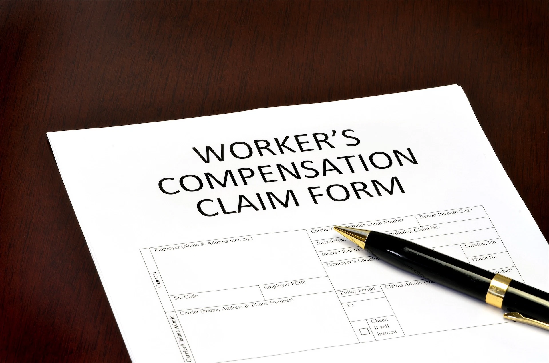 Image of workers’ compensation claim form for a workplace injury case